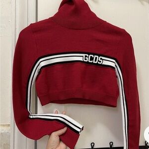 GCDS Red Cropped Turtleneck Sweater